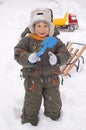 Cheerful little boy enjoy winter