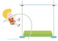 Cheerful little boy in high jump with a pole