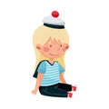 Cheerful Little Girl in Mariner Striped Vest and Peakless Hat Sitting Vector Illustration Royalty Free Stock Photo