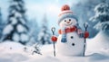 Cheerful Little Snowman in a Winter Forest - Joyful Winter Scene - Generative AI