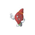 Cheerful liver mascot design with two fingers