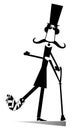 Injured cartoon long mustache man in the top hat illustration