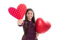 Cheerful lovely romantic teen girl hold red heart symbol of love for valentines day isolated on white background Royalty Free Stock Photo