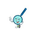 Cheerful magnifying glass mascot design with two fingers Royalty Free Stock Photo