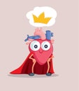 King Heart Wearing Red Mantle and Imaginary Crown Vector Cartoon