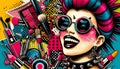 Cheerful Makeup Collage with Punk and Halftone Pop Art Royalty Free Stock Photo