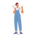 Cheerful Male Character with Painting Roll Isolated on White Background. Worker on Blue Overalls Doing Renovation Works