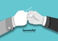 Cheerful male colleagues fist bumping celebrating successful teamwork in office vector