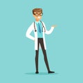 Cheerful male doctor character standing vector Illustration Royalty Free Stock Photo
