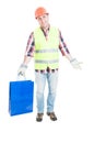 Cheerful male engineer doing shopping