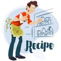 Cheerful man cooking food. Illustration for internet and mobile website Royalty Free Stock Photo