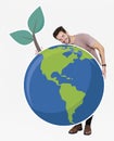 Cheerful man with an environmental conservation symbols Royalty Free Stock Photo