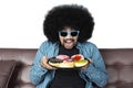 Cheerful man holding a plate of donuts Royalty Free Stock Photo