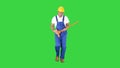 Cheerful man playing on the swob like it is a guitar on a green screen, chroma key.