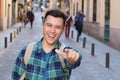 Cheerful man pointing at camera outdoors Royalty Free Stock Photo