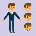 Cheerful man in a suit. a set of emotional faces for animation.