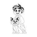 A cheerful man who enjoys and looks after animals, including a very cute cat. Childrens coloring page.