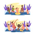 Cheerful Man and Woman in Swimwear with Rubber Ring Having Pool Party Vector Set