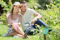 Cheerful married couple at the garden Royalty Free Stock Photo