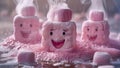 Joyful Marshmallows Bathing in a Pink, Bubbly Wonderland