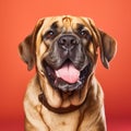 Cheerful Mastiff Dog Smiling On Vibrant Orange Background