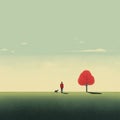 Cheerful Minimalist Illustration Of Man And Dog In Nature