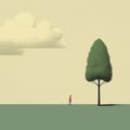 Cheerful Minimalist Illustration: Person Flying With Red Balloon