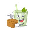 A cheerful mojito lemon cocktail cartoon design concept having a box