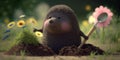 Funny cute Mole Gardening with gardening tools and a Smile