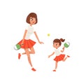 Cheerful mom and her daughter playing ping pong. Outdoor activity. Girl and her mother in sportswear. Sporty family