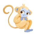 Cheerful Monkey Character with Prehensile Tail Sitting and Smiling Vector Illustration