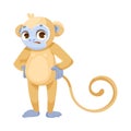 Cheerful Monkey Character with Prehensile Tail Standing with Puzzled Face Vector Illustration