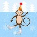 Cheerful monkey skate on the ice