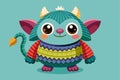 A cheerful monster character is dressed in a colorful crocheted sweater, complete with playful elements and a whimsical expression Royalty Free Stock Photo