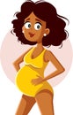 Happy Pregnant Woman Wearing an Yellow Swimsuit Vector Cartoon Character Royalty Free Stock Photo