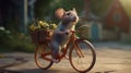 Cheerful mouse on a bicycle, promoting cycling on World Bicycle Day.