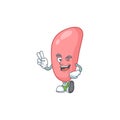 Cheerful neisseria gonorhoeae mascot design with two fingers