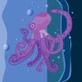 Cheerful octopus. Colorful cartoon character. Vector illustration