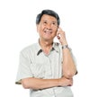 Cheerful Old Asian Man Thinking Royalty Free Stock Photo