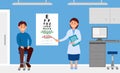 Cheerful ophthalmologist doctor checking eyesight of patient using eye test chart. Consultation and vision treatment in