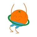 A cheerful orange twists the hula hoop around him. Image for posters advertising banners. Vector illustration.