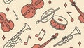 Cheerful Orchestra Instruments Seamless Pattern, Bright Music, vector design Generative AI Royalty Free Stock Photo