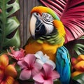 A cheerful parrot in a colorful Hawaiian shirt and sunglasses, ready for a beach vacation1