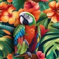 A cheerful parrot in a colorful Hawaiian shirt and sunglasses, ready for a beach vacation3