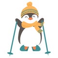 cheerful penguin is skiing