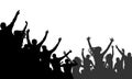 Cheerful people crowd applauding, silhouette vector. Party, applause. Fans dance concert, disco. Royalty Free Stock Photo