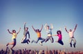 Cheerful People Jumping Friendship Happiness City Concept Royalty Free Stock Photo