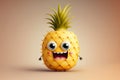 Cheerful Pineapple Cartoon Character with a Smiling Face. AI