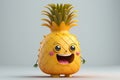 Cheerful Pineapple Cartoon Character with a Smiling Face. AI