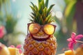 Cheerful pineapple with sunglasses and a smile Royalty Free Stock Photo
